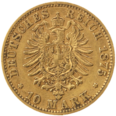 10 марок 1875 года. Германская Империя. Саксония