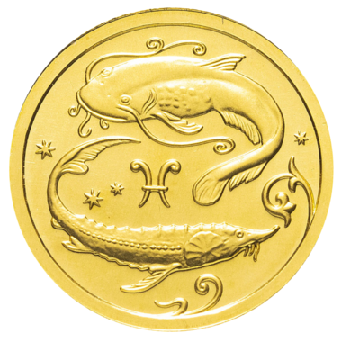 25 рублей 2005 года «Знаки Зодиака. Рыбы». Золото